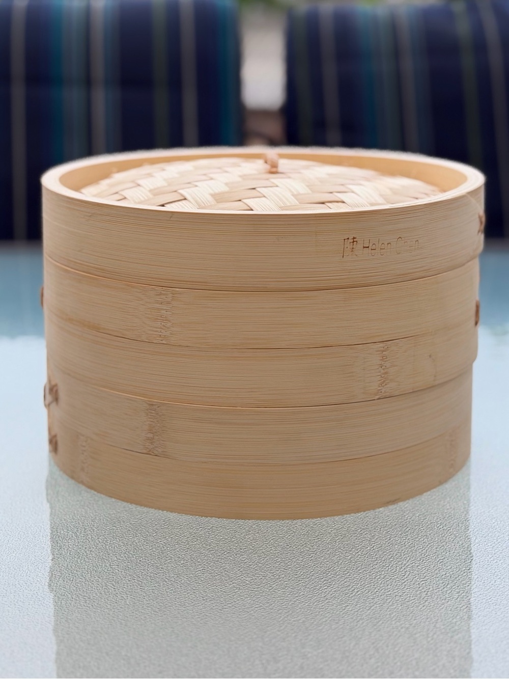 Helen Chen 2-Tier Asian Kitchen 10-Inch Natural Bamboo Steamer ~ 3-Piece Set